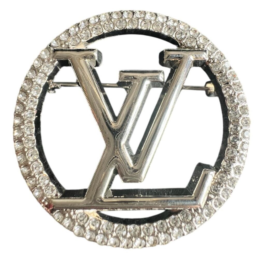 Louis Vuitton Silver Circle LV Monogram Crystal Brooch (LVXX014)